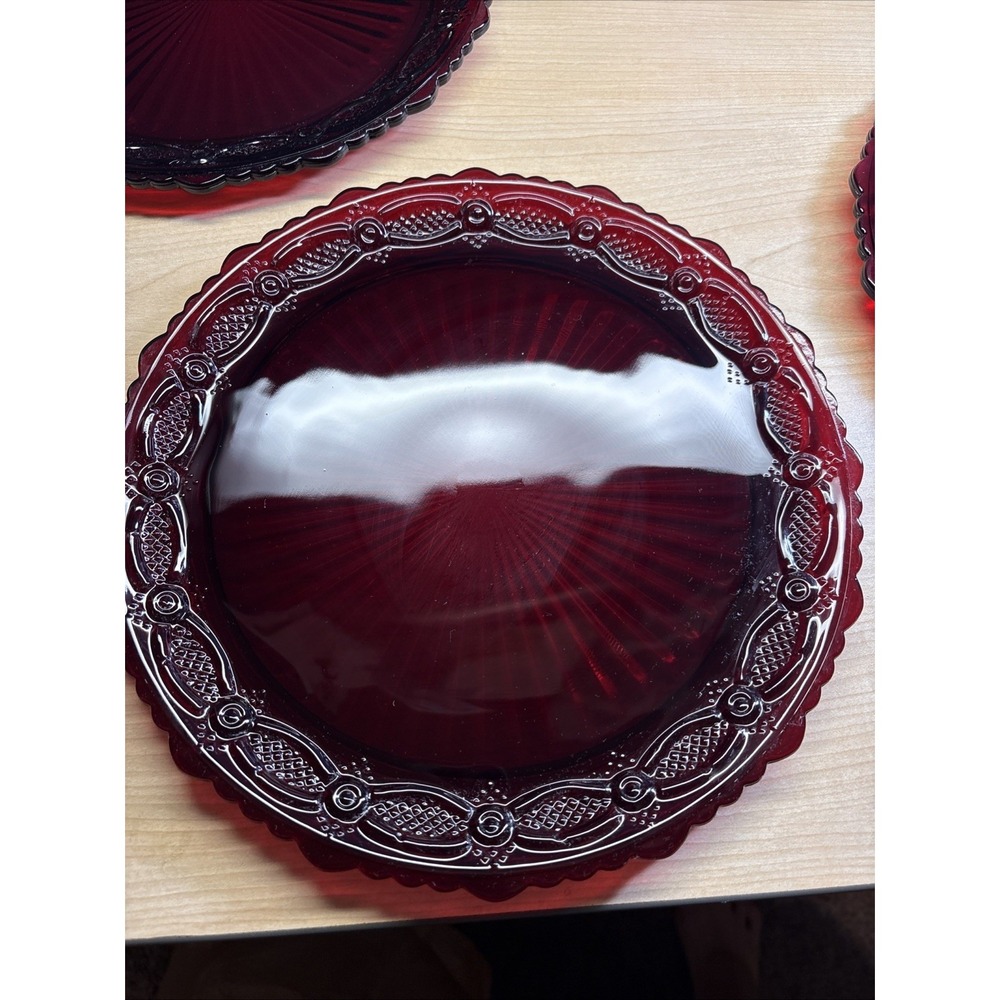 Avon 1876 Cape Cod Dinner Plate 10.5" Ruby Red Pressed Glass Vintage Set of 4 - Picture 10 of 11